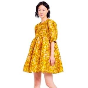 Kiki Vargas Gold mum floral puff sleeve mini dress brand new with tags
